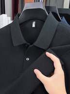 Spring and Autumn Men's Lapel Polo Shirt, Fashionable Solid Color Base Layer Top, Versatile Business Casual Long Sleeve T-Shirt, Suitable for Daily Work Scenes, The Best Gift for Friends and Relatives - Black