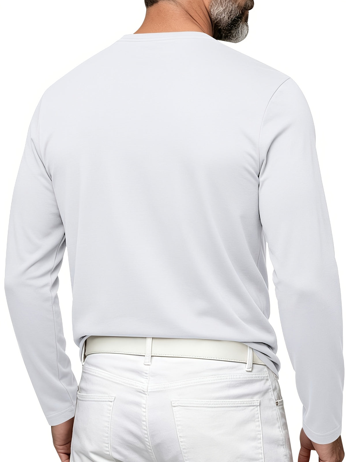 Men's Henley Neck Long Sleeve T-Shirt, Spring/Autumn Three-Button Casual Base Layer, Slim Fit Versatile Top with Left Chest Pocket - White