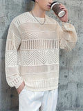 Men's Casual Fashion Hollow-Out Knit Sweater - Off-white