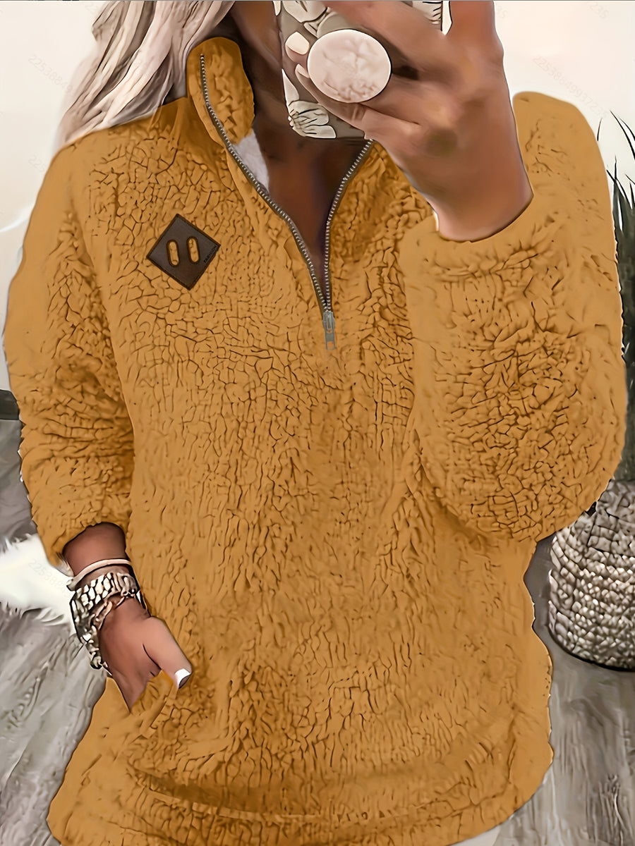 Women's Casual Fashion Pullover Zip-Up Long Sleeve Top - orange yellow