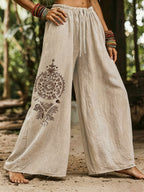 Plus Size, Elegant Special Edition Wide-leg Pants, Design, Minimalist Style, Casual Fit, Wide-leg Cut, Spring/summer Wear, Plus-size Women's Trousers - Khaki