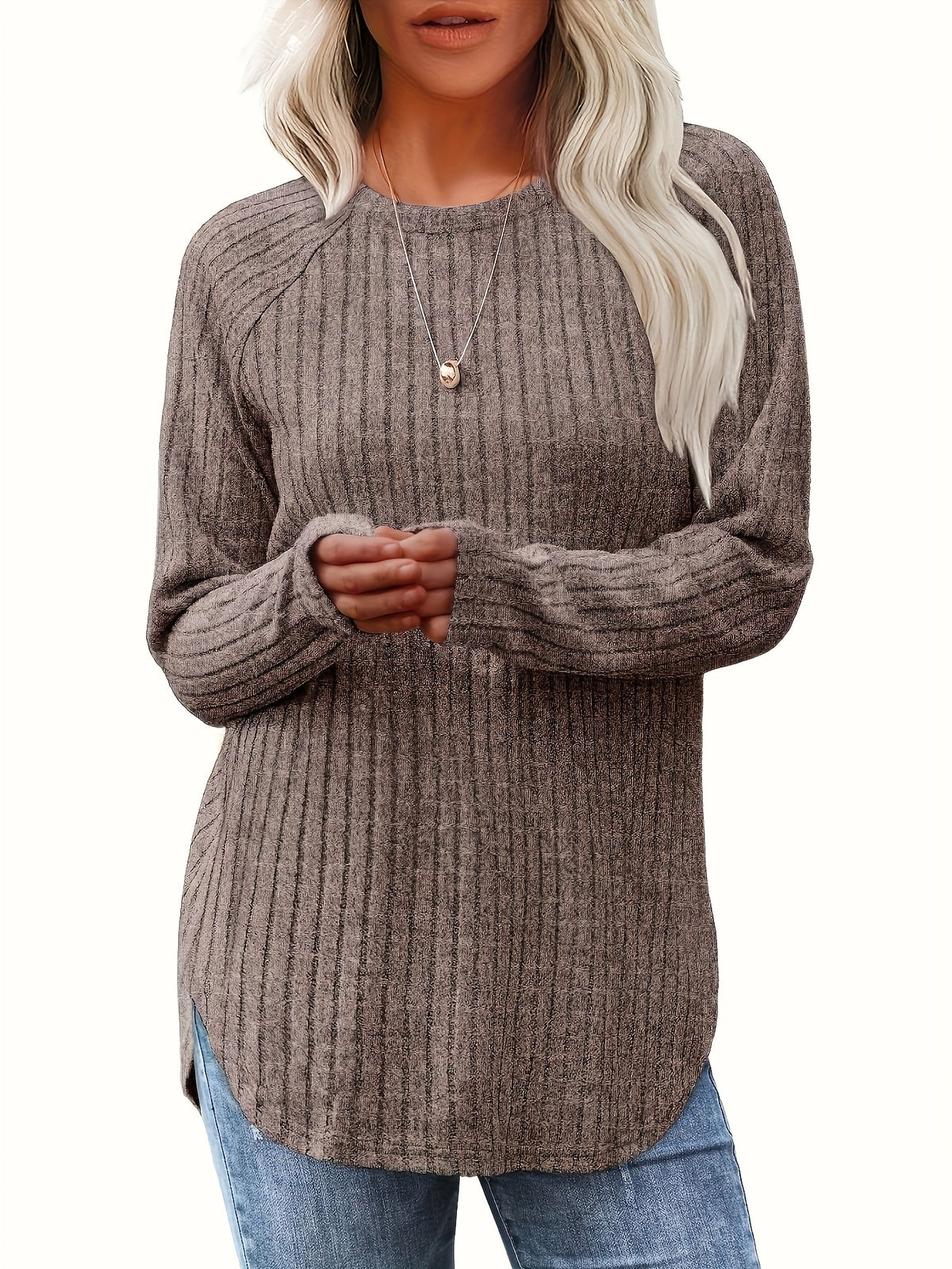 4pcs Set Women's Fashion Top, Autumn/winter Basic Style, Loose and Elegant Round Neck Long-sleeve Pullover - Mix color 5