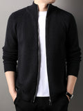 Autumn New Men'S, Solid Color Knit Cardigan, Zipper Style Trendy Comfortable, Outdoor Leisure All-Match - Black