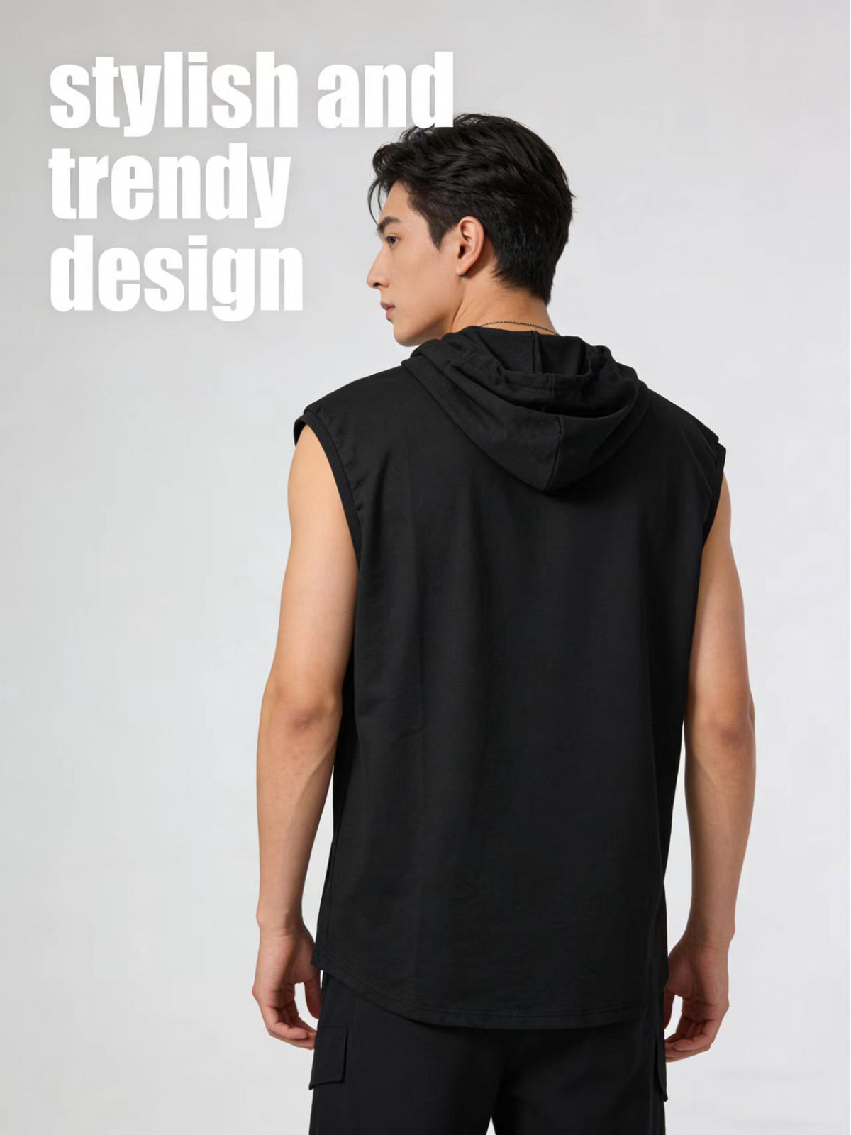 10pcs Set Solid Color Hooded Vest Great Value Comfortable Soft Breathable Sweat-Wicking Casual Sports Active Wear Everyday Versatile Fashion No Limit - Black