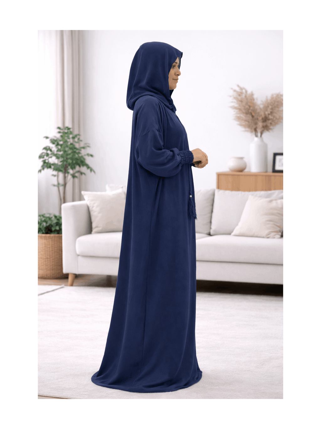 Prayer Dress For Women One Piece Long With Hijab Long Sleeve Beautiful Material Easy To Wear Best For Gift - Navy Color