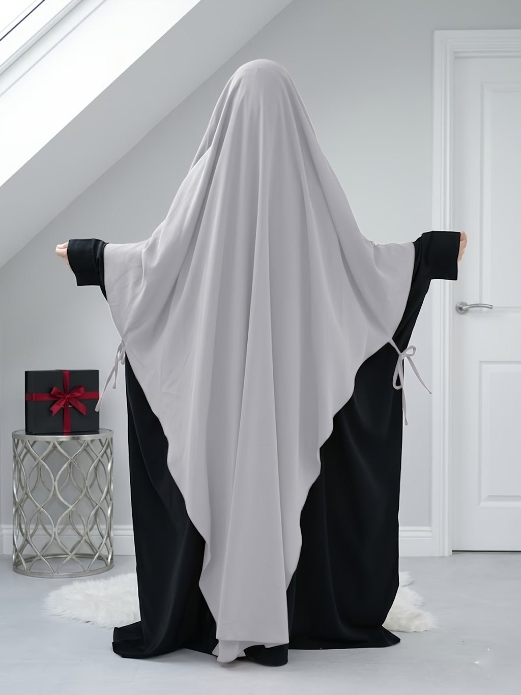 Solid Color Nidaga Prayer Jilbab. The Fabric Is Skin-Friendly And Breathable, Suitable for Women to Wear And Pray Everyday. Robe Abaya (One-Piece Khimar) with Strong Drape, Loose Fit, Ideal for Busy Daily Use Or Prayer - Light Grey