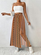 Ladies' Elegant Leopard Print Long Skirt, Side Slit - Fashionable, Versatile And, Floral Print, Lightweight And Breathable, Suitable for Spring, Summer And Autumn, Casual Or Vacation Beach Skirt, Women'S Clothing - Folk-custom