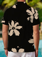 Summer Casual Short Sleeve Shirt Men'S Fashion Loose Short Sleeve Men'S Top Printed Design – Not Textured Digital Print Formal Commute Short Sleeve Black Base White Flower Floral Pattern Travel Vacation Top - Mixed colors