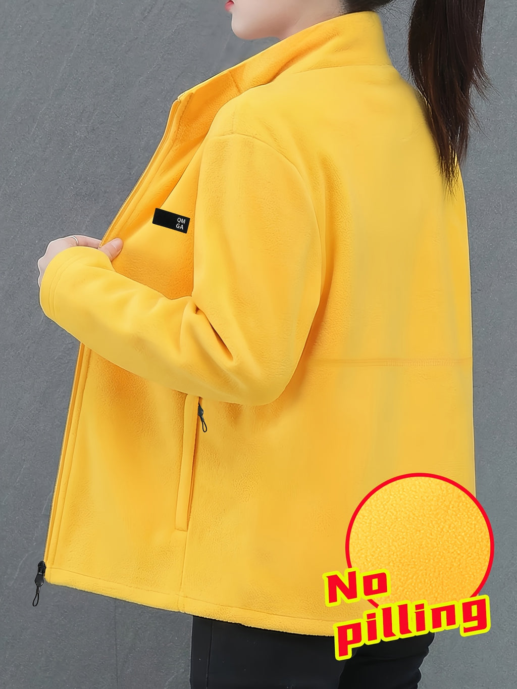 Autumn/Winter Women's Stand Collar Zipper Cardigan, Warm Jacket, Versatile Commuter Outdoor Top - Bright Yellow
