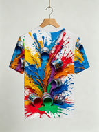 Men's Colorful Ink Splatter Art Print T-Shirt, Creative Trendy Versatile Short Sleeve - Mixed colors