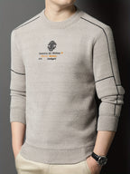 New Winter Men's Sweater, Crew Neck, Thickened and Warm, Men's Winter Clothing, Fashionable, Casual, and Comfortable Pullover Knitwear, Men's Winter -Lined Sweater, Men's Apparel with Letter Chest Logo, Winter Gift for Men - Off-white