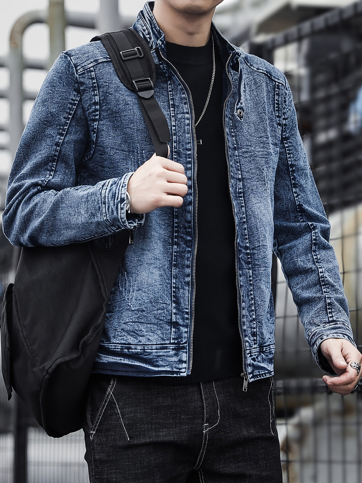 2026 New Style Motorcycle Jacket, Washed Tie-dye Denim Jacket, Men's Spring and Autumn Fashionable and Trendy, Versatile Korean Style Short Street Casual Motorcycle Denim Top - Blue