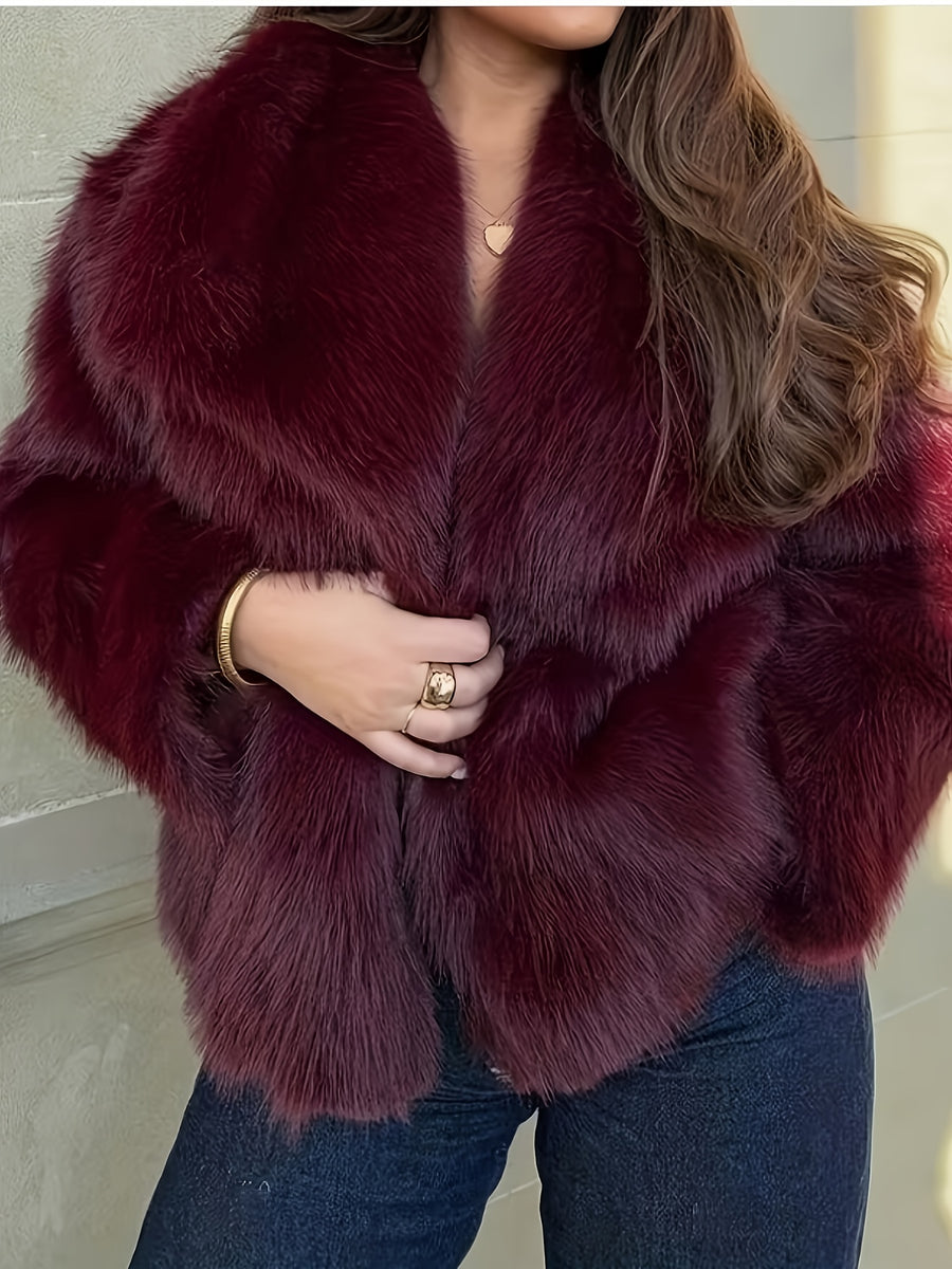 2025 New Women's Elegant Faux Coat - Burgundy