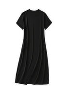Women's Fashionable Dress, Elegant Casual Dress with Parisian Letter Print, Round Neck Short Sleeved Dress, Vacation Style, Summer Breathable Beach Dress, Suitable for Outdoor and Daily Wear, Wome - Black