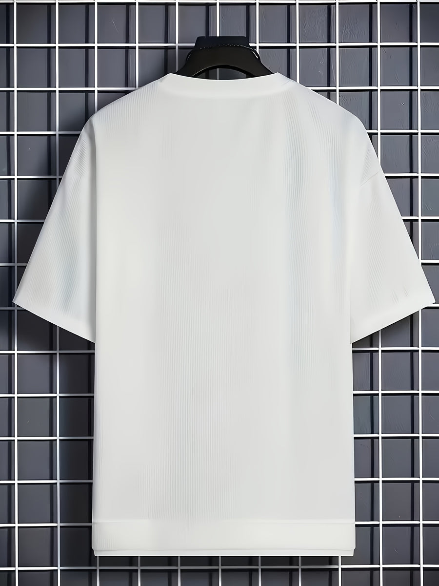 6pcs Men's Lightweight Waffle Knit Short Sleeved Round Neck T-shirt - Casual Summer Top with Contrasting Cuffs and Hem, Polyester Fiber, Suitable for Fitness and Casual Wear - Style4