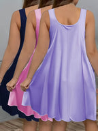 3pcs Women'S Sexy Sleeveless Nightgown Set - Solid Color, Round Neck, Stretchy Fabric, Summer Sleepwear, Casual Home Wear, Casual Loungewear|Sexy Nightgown|Stretchy Fabric - Purple+Pink+Navy