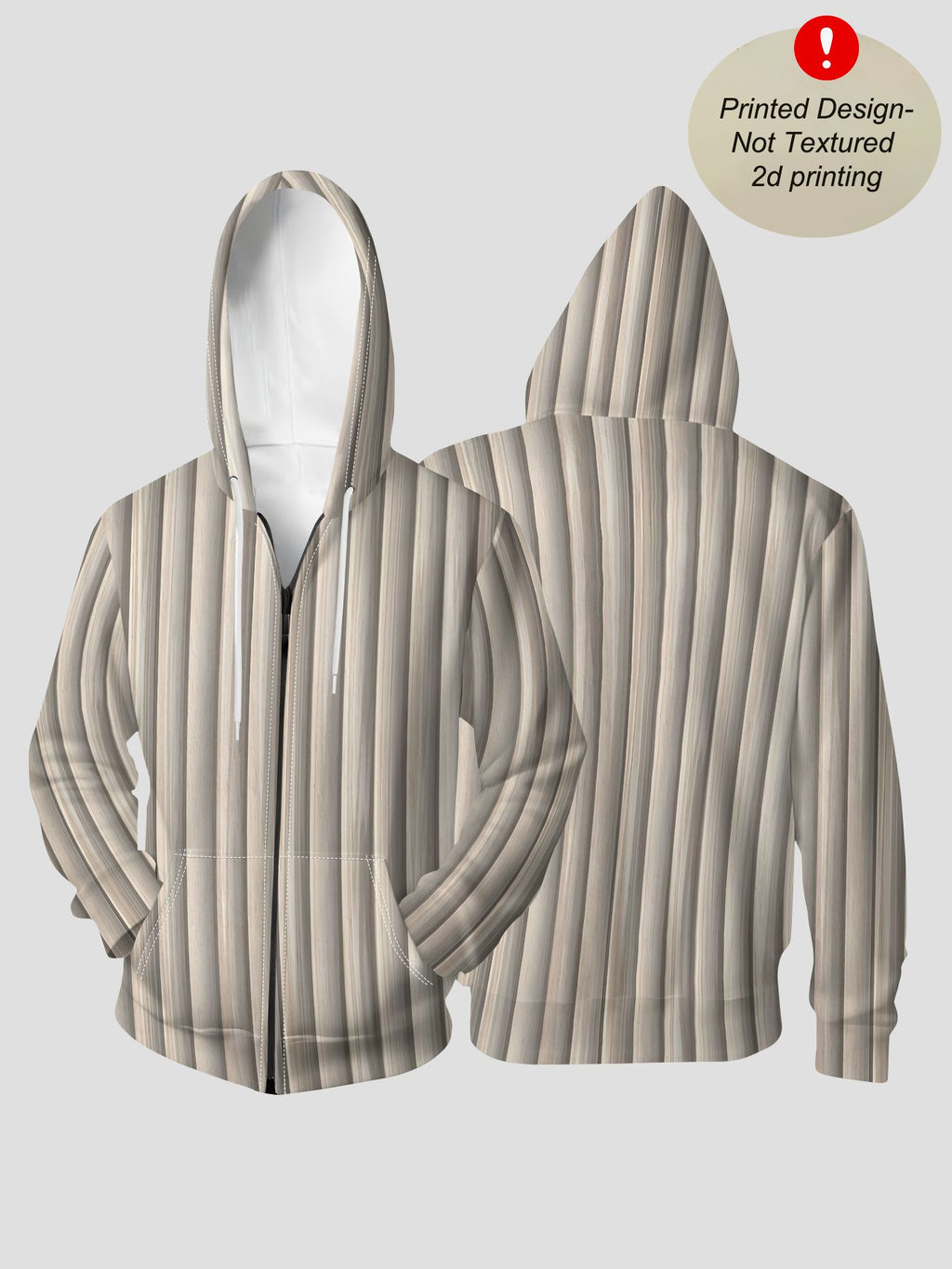 Men's Autumn/Winter Zip-Up Hooded Sweatshirt with Light Wood Grain Vertical Stripe Grille Panel Print, Casual and Versatile Top - Mixed colors