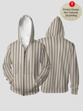 Men's Autumn/Winter Zip-Up Hooded Sweatshirt with Light Wood Grain Vertical Stripe Grille Panel Print, Casual and Versatile Top - Mixed colors