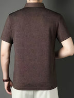 New Summer Men's Geometric Mahjong Tile Short-Sleeve Shirt, Men's Business Casual Fashion Lapel Pullover Executive Top - Khaki