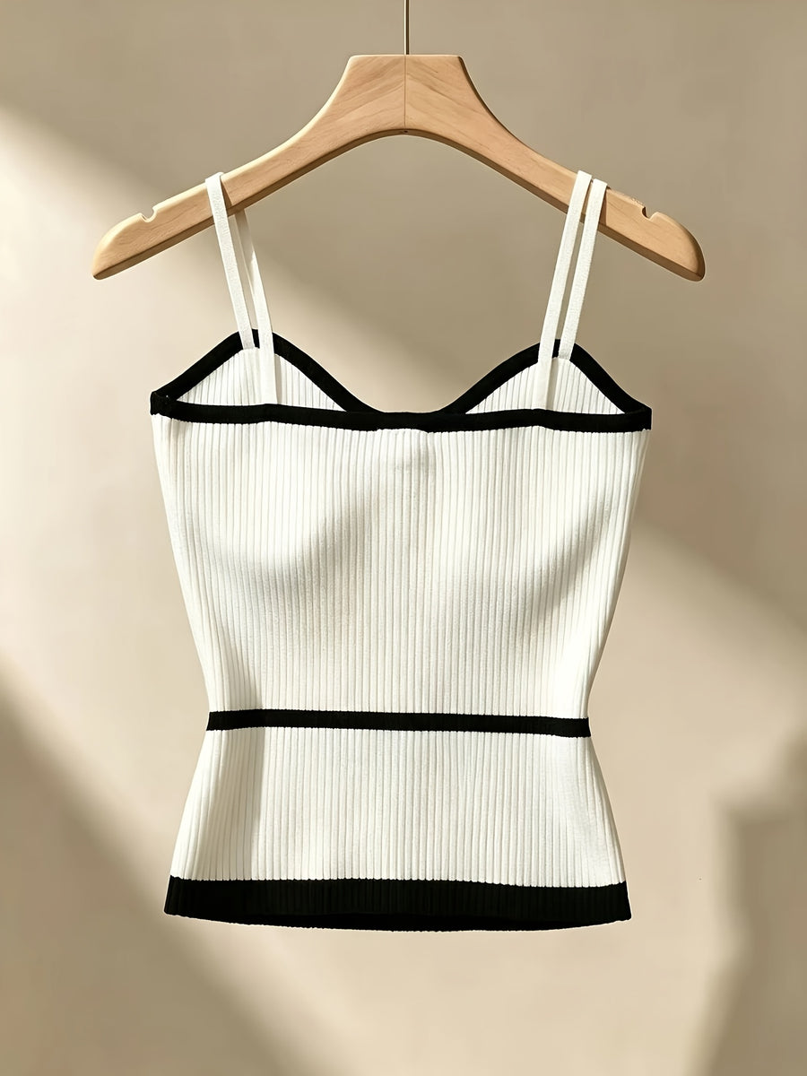 Women'S Contrast Color Patchwork Camisole Sweater (Size Runs Small, Recommend Up 1 Size) - White