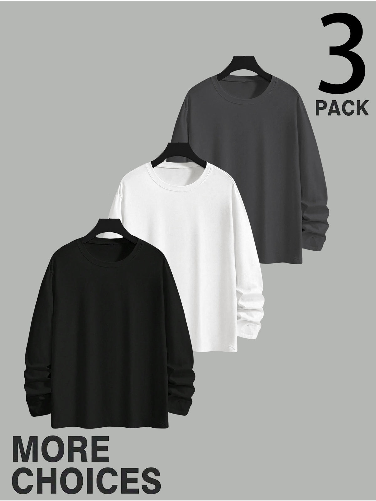 Men'S Long Sleeve T-Shirt - 3pcs Loose Round Neck Basic Long Sleeve Set, No Print Minimalist Design for Versatile Styling, Relaxed Fit with High Inclusivity, Flexible Fabric for Comfortable Casual Wear, Suitable for Home Leisure, City Strolls - Mixed colors