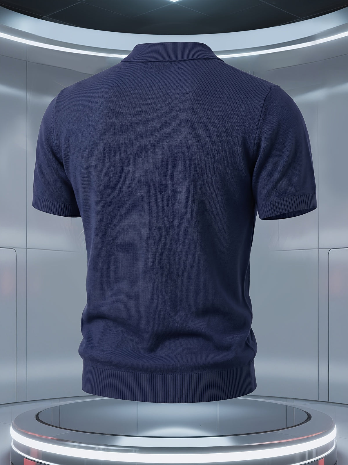 Men's Knitted Short-Sleeve Polo Shirt with Breathable Knit Mesh Eyelet Design, Multi-Color Contrast Striped Jacquard Knit Pattern, American-Style Lapel with Seagull Collar, Stylish and Slimming, Light Luxury Fashion, Designer Style Golf Polo Top - Sea Blue