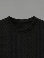 Men's Summer Casual Premium Textured Crew Neck Short Sleeve T-Shirt, Trendy Printed Pattern Design, Comfortable and Breathable Textured Fabric, Suitable for Outdoor Vacations and Daily Wear - Black