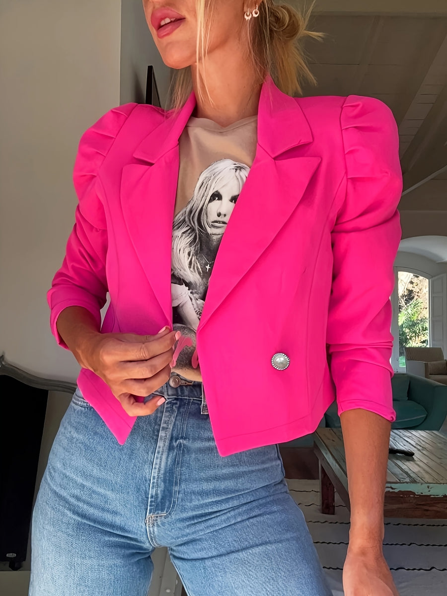 YYTT Autumn Winter New Fashion Temperament Elegant Commute Office All-Match Puff Sleeve Short Suit Jacket/Women'S Autumn Winter Coat - Rose Red