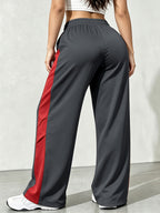 Women's New Style Casual Lightweight S Long Pants, Color Block Patchwork, Drawstring Waist, Logo, Suitable for Spring/Autumn Outdoor Leisure or Daily Casual Wear - Dark Gray