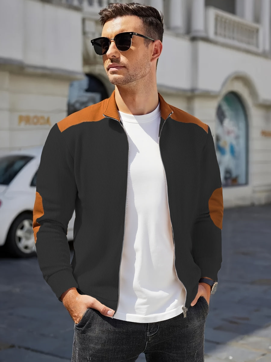 Men'S Casual Jacket, Stylish And Versatile, Spring And Autumn Windbreaker for Men, Featuring a Color-Block Design, Suitable for Dry Cleaning - Perfect for Everyday Wear And Outdoor Commuting - Black
