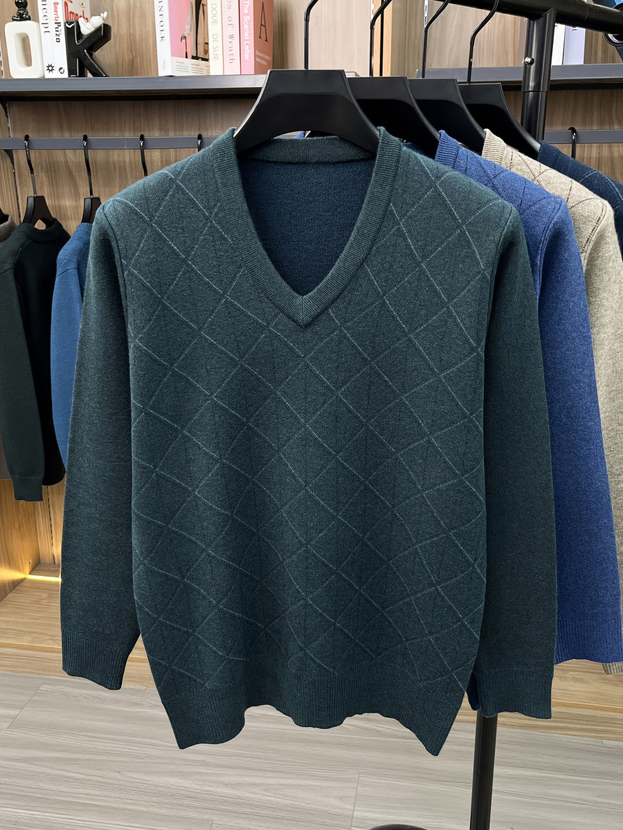 Men's V-neck Knitted Warm Casual Simple Autumn/Winter Thermal Sweater - Green