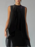 Asymmetric Layered Chiffon Cocktail Gown, 2pcs Set - Black