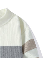 Men'S Round Neck Jacquard Sweater 2026 Autumn And Winter New Fashionable Contrasting Color Loose Thick Knitted Pullover Top - Off-white
