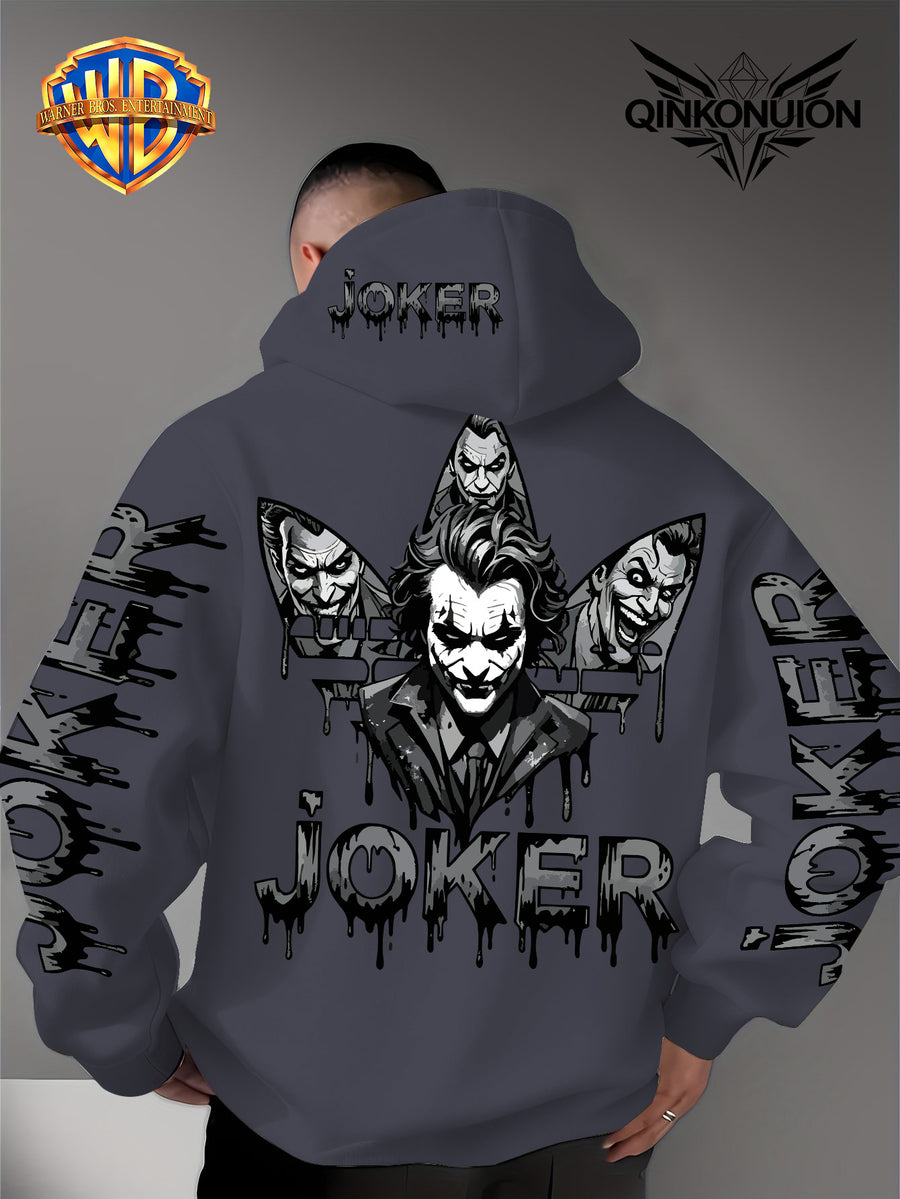 Warner Official Men's Hoodie, Multi Sided Clown Dark Dripping Graffiti Trendy Brand Printed Design, Machine Washable, Warm and Casual for Autumn and Winter, Daily Drawstring Hoodie, Multi Functional Sports and Leisure Loose Version - Dark Gray