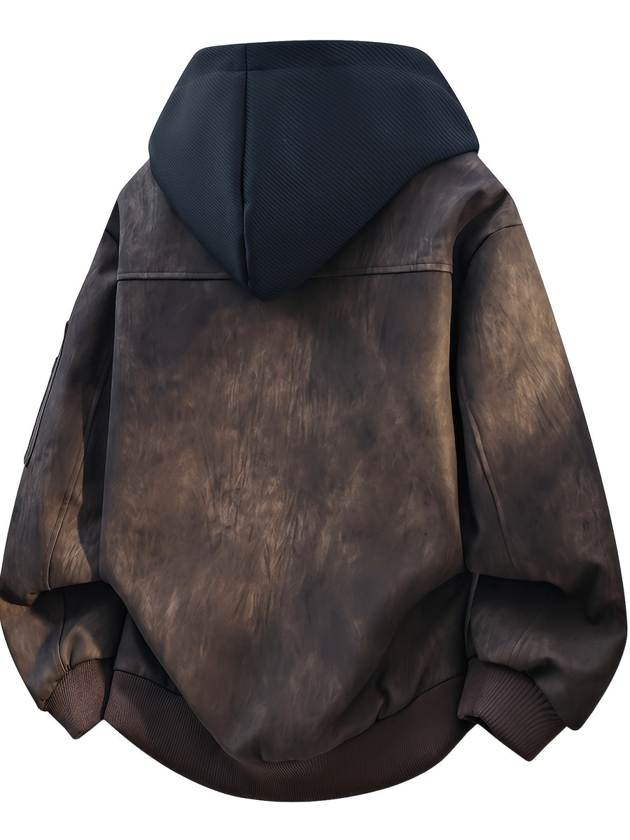 Spring And Autumn Men'S Jacket Outerwear American Street Retro Fashion Hooded Casual All-Match Jacket - Coffee