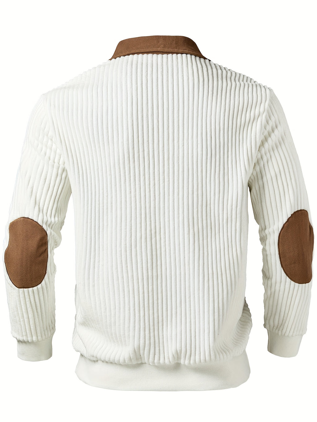 Men's Color-Block Design Casual Stand Collar Pullover - Ribbed Color-Block Patchwork, Thick and Warm Pullover, Stand Collar with Zipper Design, Suitable for Daily Casual Fashion, Simple and Versatile for Outings and Commuting, Long-Sleeve  Pullover - White