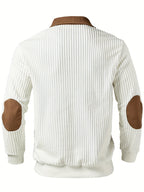 Men's Color-Block Design Casual Stand Collar Pullover - Ribbed Color-Block Patchwork, Thick and Warm Pullover, Stand Collar with Zipper Design, Suitable for Daily Casual Fashion, Simple and Versatile for Outings and Commuting, Long-Sleeve  Pullover - White