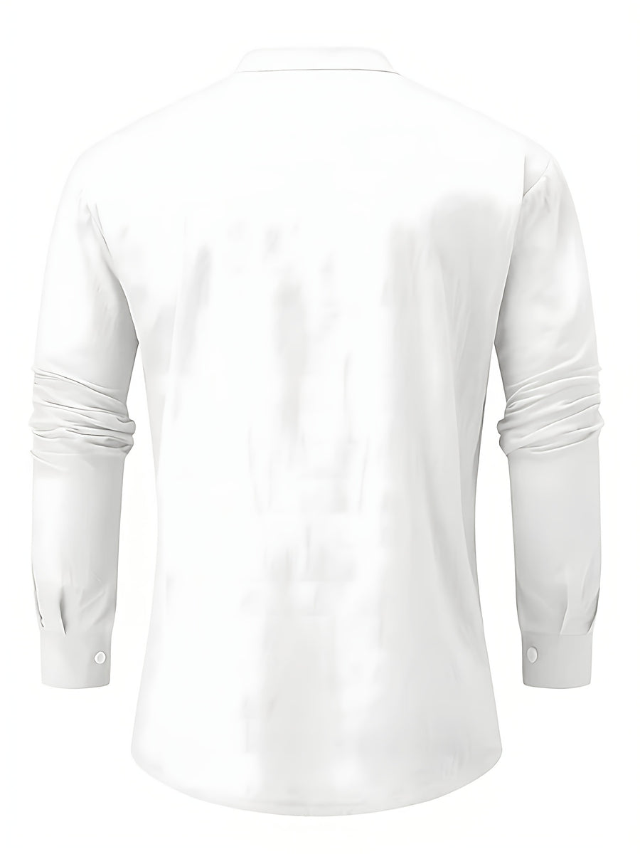 Men's Autumn Linen Long Sleeve Shirt 2pcs, Stand Collar Loose Fit, Breathable & Comfortable, Vintage Chinese Style for Daily Commute & Casual Wear, Gift Box Packaging for Gifting or Personal Use (Box and Props for Display Only) - Light White+Black Color
