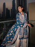2pcs Set (Khimar And Abaya) Printed Muslim Prayer Outfit, Printed Long Cardigan Abaya And Matching Printed Headscarf Hijabs, Casual Outing Essential Fashion Item Prayer Jilbab, Women'S Abaya Robe - Blue