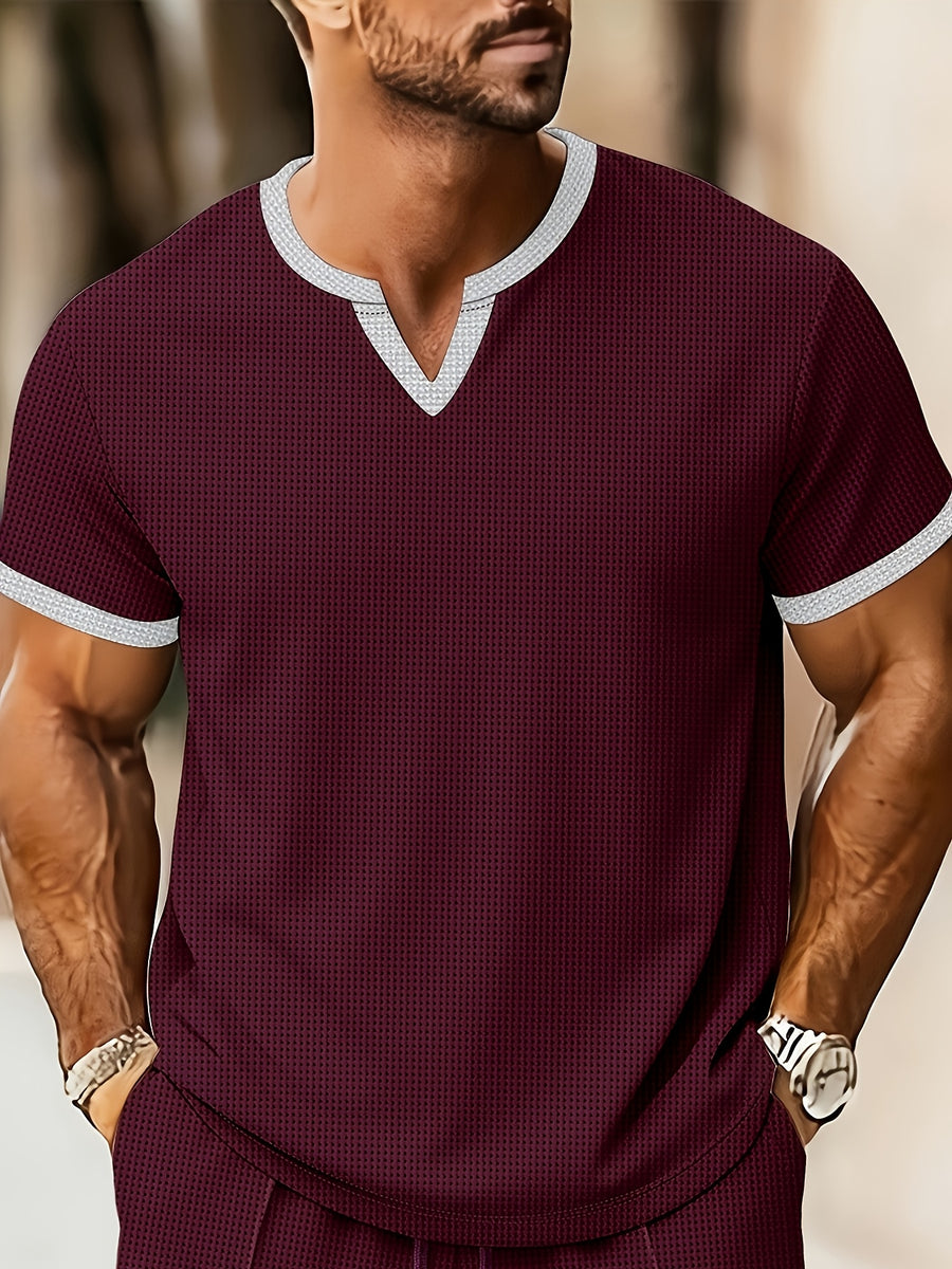 Business Elegant Solid Color V-Neck - Burgundy