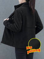 Autumn/Winter Women's Stand Collar Zipper Cardigan, Warm Jacket, Versatile Commuter Outdoor Top - Deep Grey