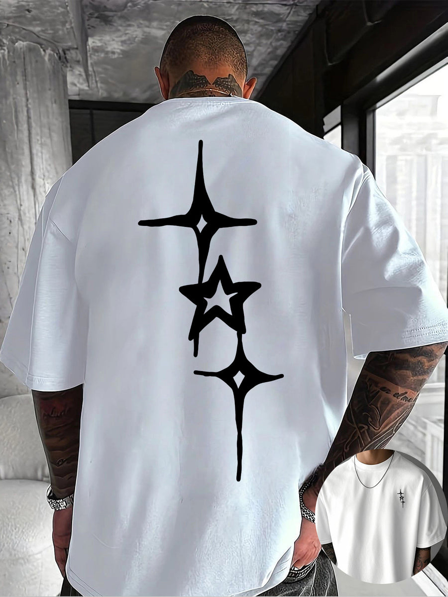 Creative Front And Back Print Round Neck T-Shirt, Pure Summer Trendy Short Sleeve, Casual Everyday Style Top, Essential for Outings, Great Gift Choice - White