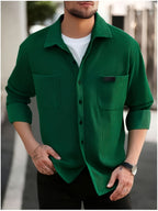 Spring And Autumn Men'S Corduroy Shirt (Jacket) Long Sleeve Lapel Double Pocket Regular Casual Retro Cool Top (Multi-Color) - Dark Green