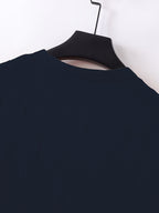 Men's Stand-Up V-Neck Half-Open Placket Linen Long-Sleeve Shirt, Solid Color Basic Style, Suitable for Beach Vacations, Daily Outings, and Casual Gatherings, Can Be Worn Alone or as an Inner Shirt - Navy Color