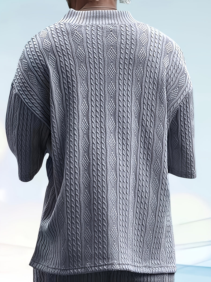 Men's Casual and Comfortable Outdoor Daily Sports Simple and Fashionable Youth High-quality Handsome American Versatile Knitted T-shirt Men's Summer Loose V-neck Sports Solid Color T-shirt Men - Light Grey