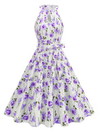 New Elegant Party Gown with Print, Sleeveless, and Full Skirt for Women - Purple