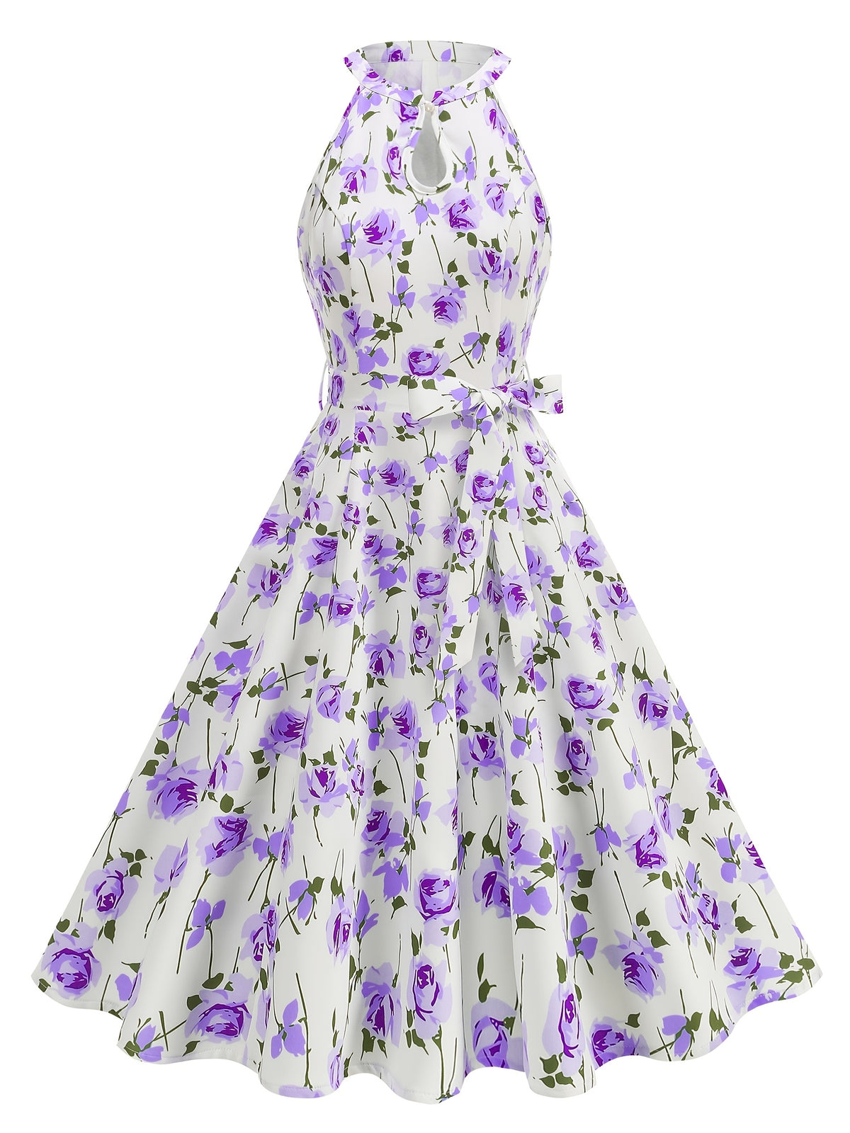 New Elegant Party Gown with Print, Sleeveless, and Full Skirt for Women - Purple