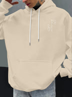 Men'S Autumn Winter Print Hooded Fleece Sweatshirt, Versatile Athletic Casual Loose Hooded Sweater - Khaki
