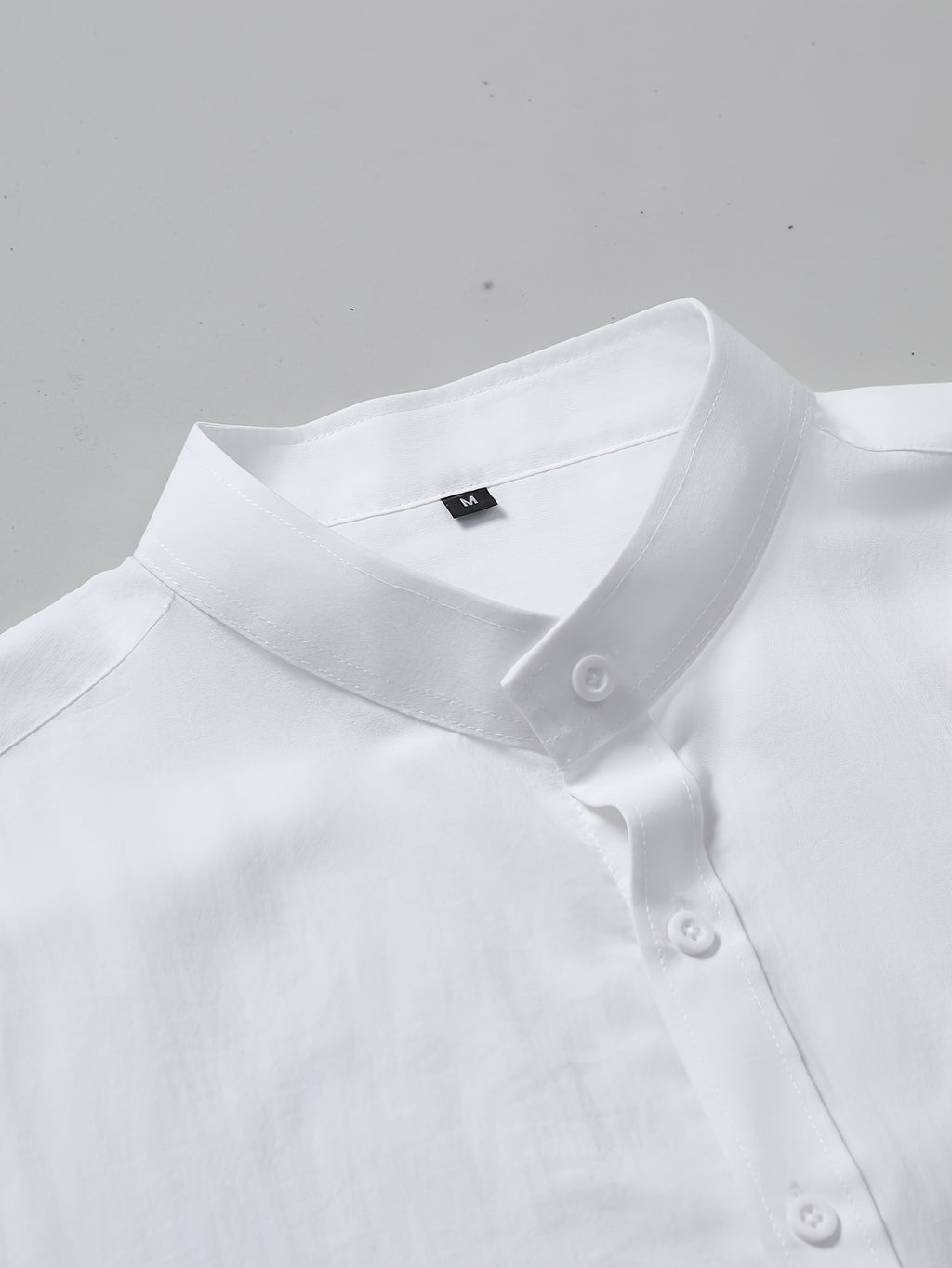 Men's Short-sleeve Shirt, Made with Natural Bamboo Fiber Fabric, Featuring a Henley/stand-up Collar Design, Versatile for Casual Wear - White