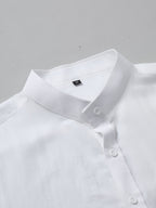 Men's Short-sleeve Shirt, Made with Natural Bamboo Fiber Fabric, Featuring a Henley/stand-up Collar Design, Versatile for Casual Wear - White